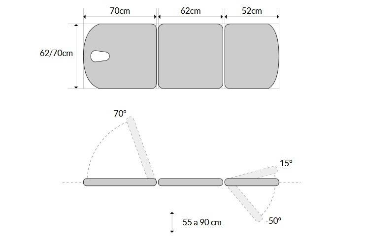 Camilla de Masaje Hidráulica Tres Cuerpos 190 X 62 sin accesorios