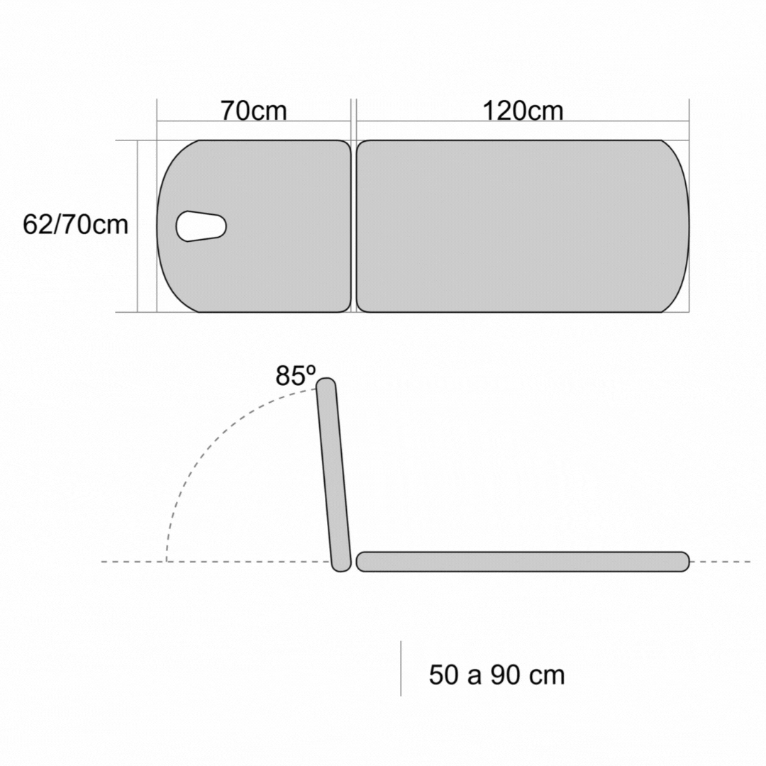 Camilla hidráulica de 2 cuerpos con subida recta sin desplazamiento lateral y con ruedas