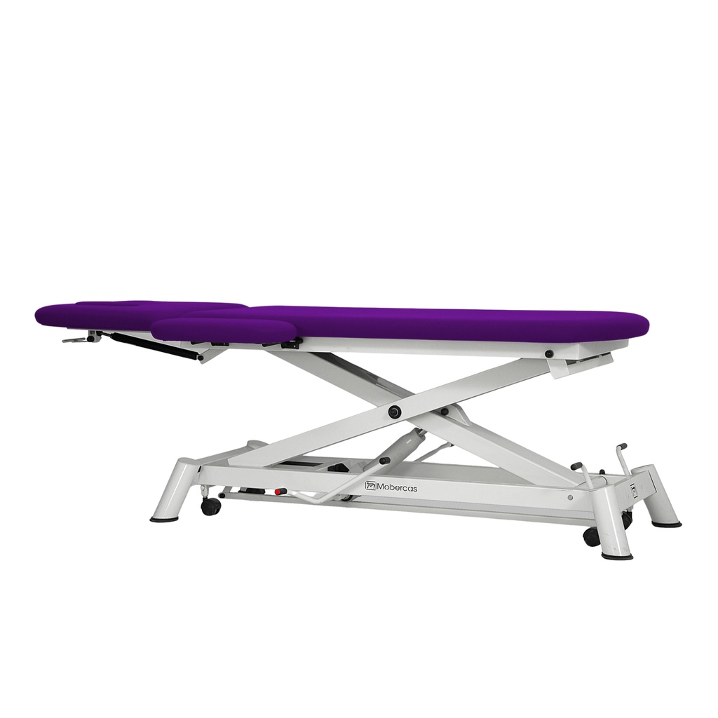 Camilla hidráulica de 2 cuerpos con respaldo negativo, subida recta sin desplazamiento lateral y con ruedas