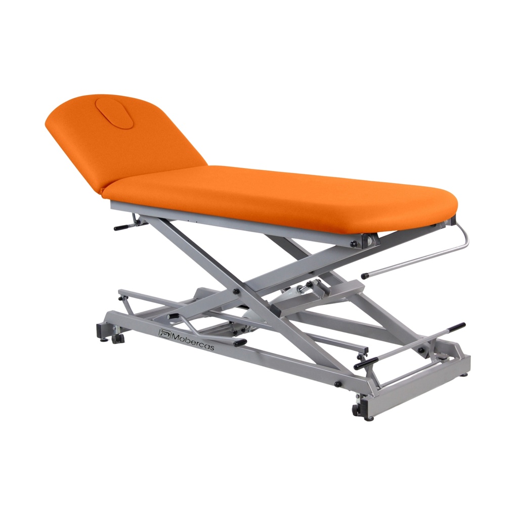 Camilla hidráulica de 2 cuerpos con subida recta sin desplazamiento lateral y con ruedas
