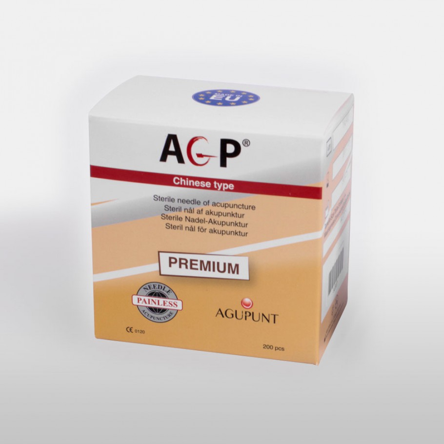 A1009 Aguja sin tubo guía AGP PREMIUM (mango plata envase papel individual) 0,30x40 (200 Unid.)