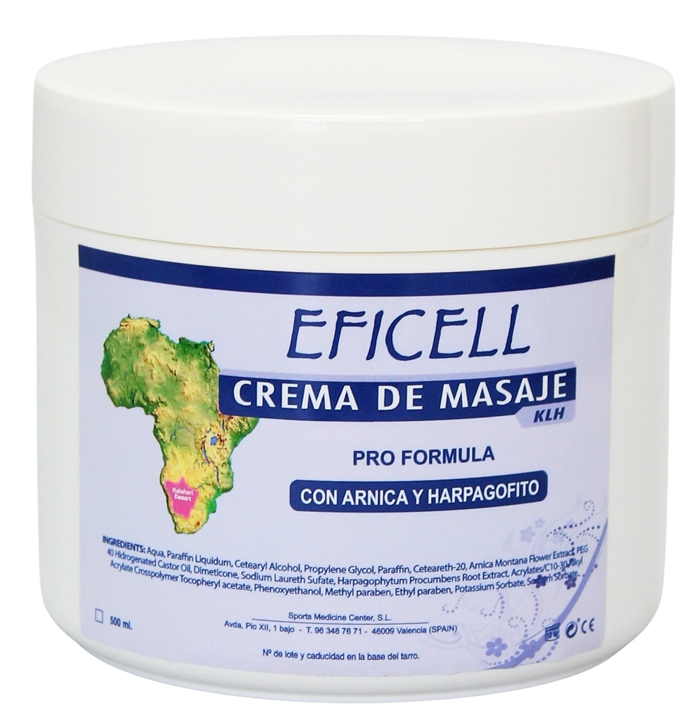 Crema de masaje KLH de 500 ml para Fisioterapia (con árnica y harpagofito) de EFICELL