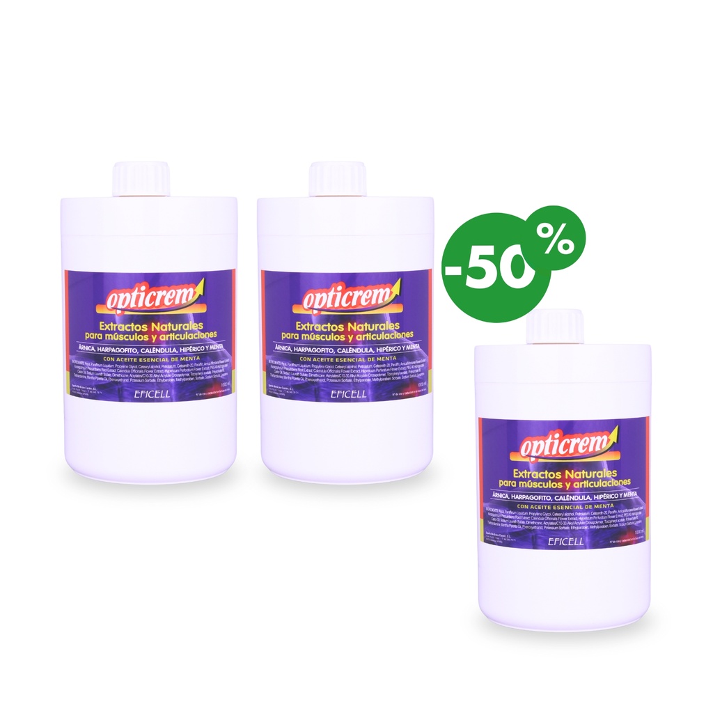 Opticrem Pack 3ª ud 50% dto Crema Árnica 1 Litro 