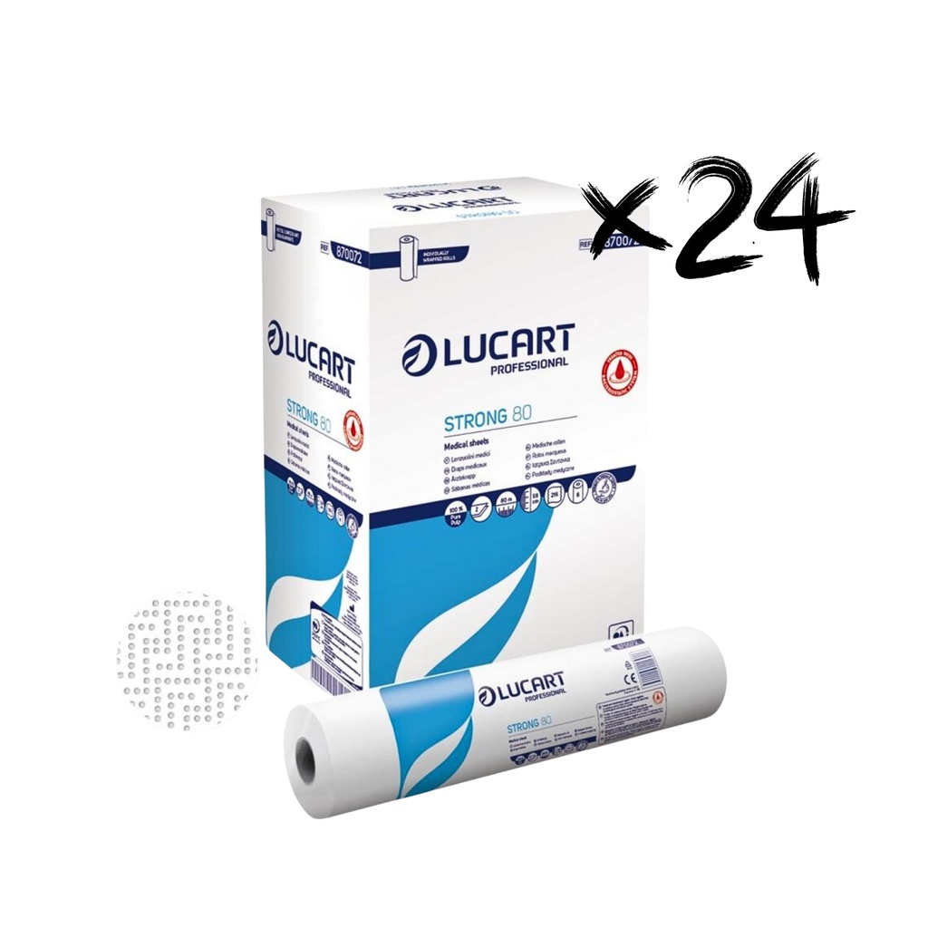 Pack de 24 cajas de 6 Rollos Papel De Camilla 2 Capas Precortado 60 cm x 80 metros (144 rollos)