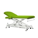 Camilla hidráulica de 2 cuerpos con reposabrazos planos tapizados, subida recta sin desplazamiento lateral y con ruedas (MBC)