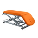 Camilla hidráulica de 2 cuerpos con respaldo abatible, subida recta sin desplazamiento lateral y ruedas (MBC-E)